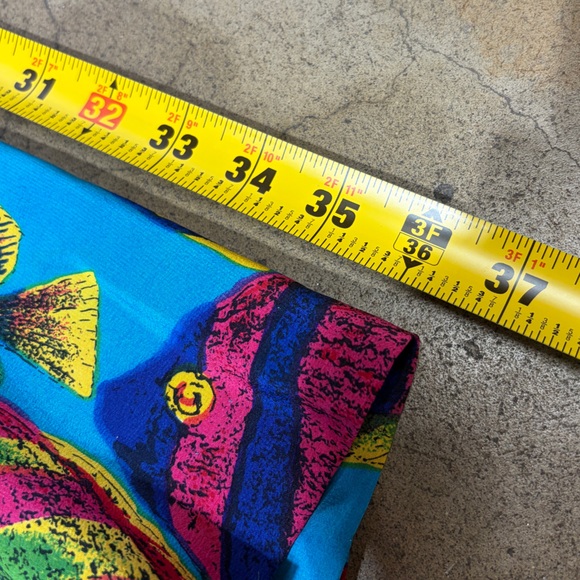 Vintage 100% Silk Tropical Fish Print Skirt Bright Vibrant Colorful A-Line - Picture 8 of 8
